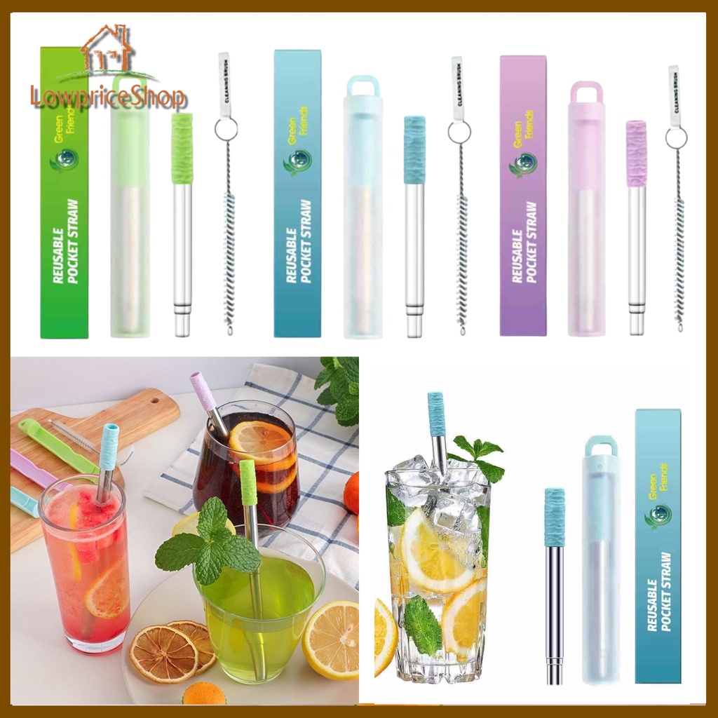 JERRY888 Reusable Metal Straw Stainless Steel Straws Portable ...