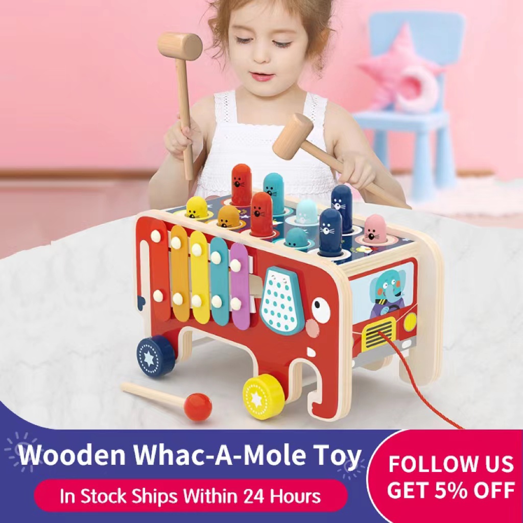 Kids Wooden Montessori Whac-A-Mole Toy Multifunctional Beat Early ...