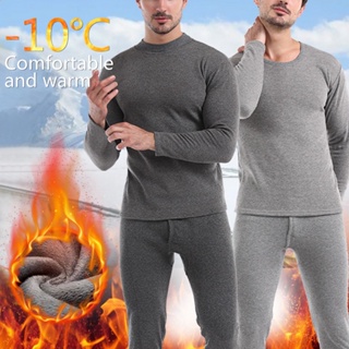 Men's Cotton Thermal Innerwear & Underwear Set Cotton Plush Pants Autumn  Winter Warm Tops Pants Set