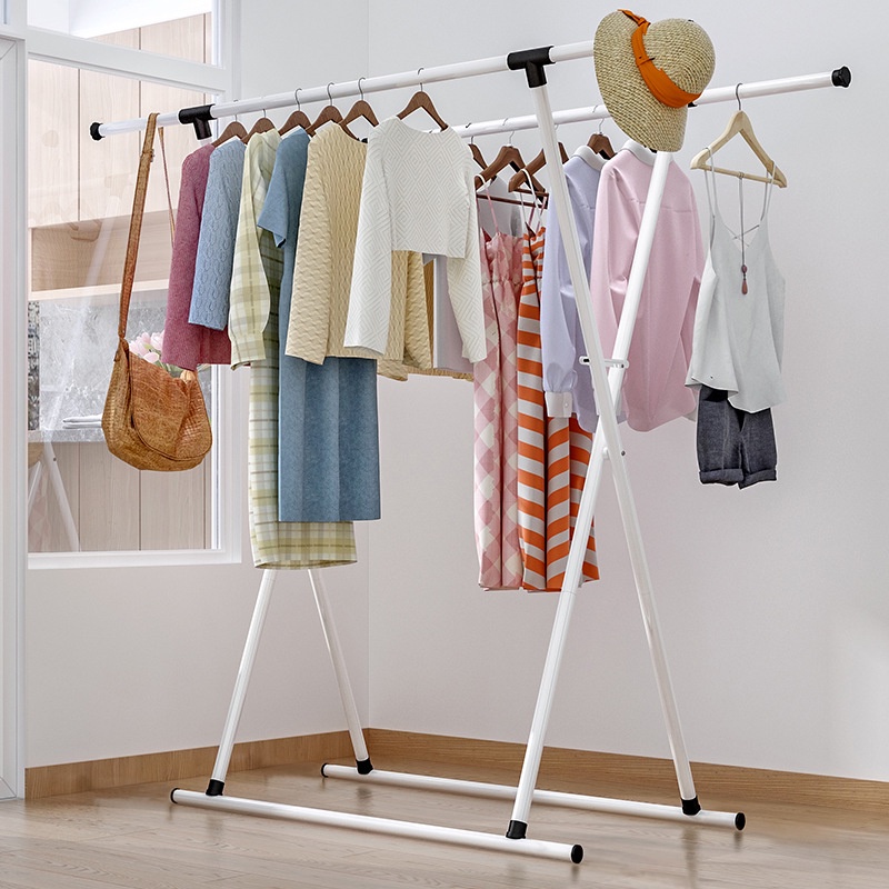Formwell DoubleRod Drying Rack Simple Retractable Clothes Rod Floor