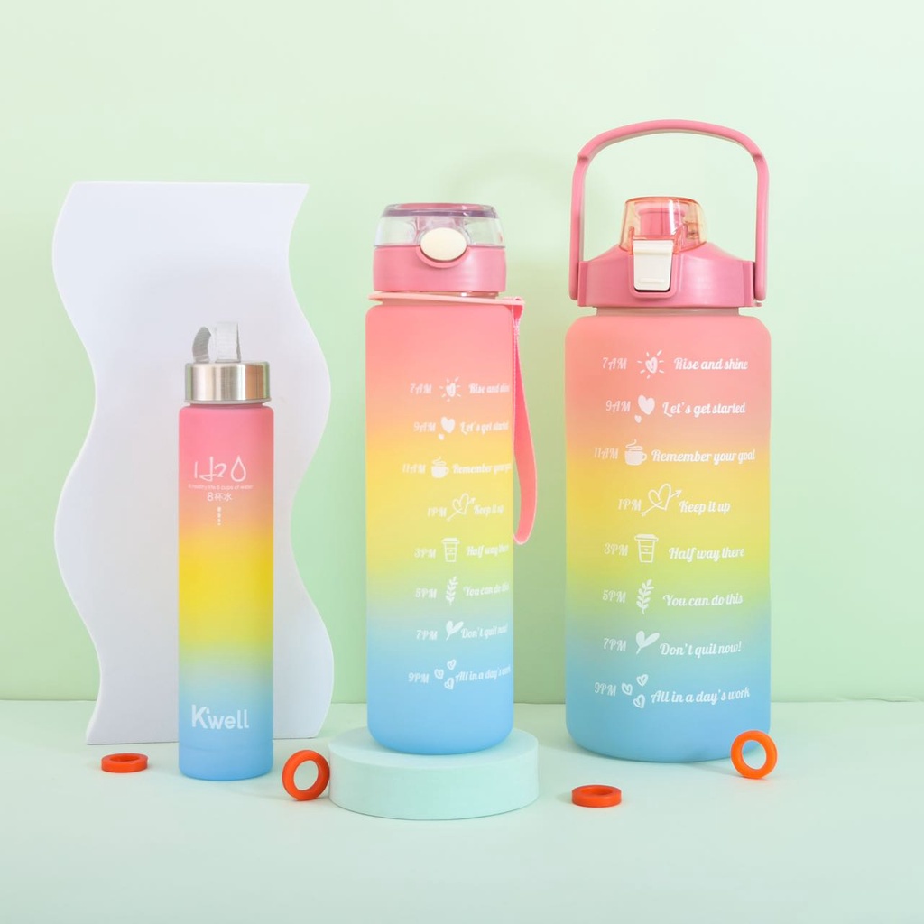 3in1 2Liter+1Liter+500ml PASTEL Motivational Water Bottle with Time ...