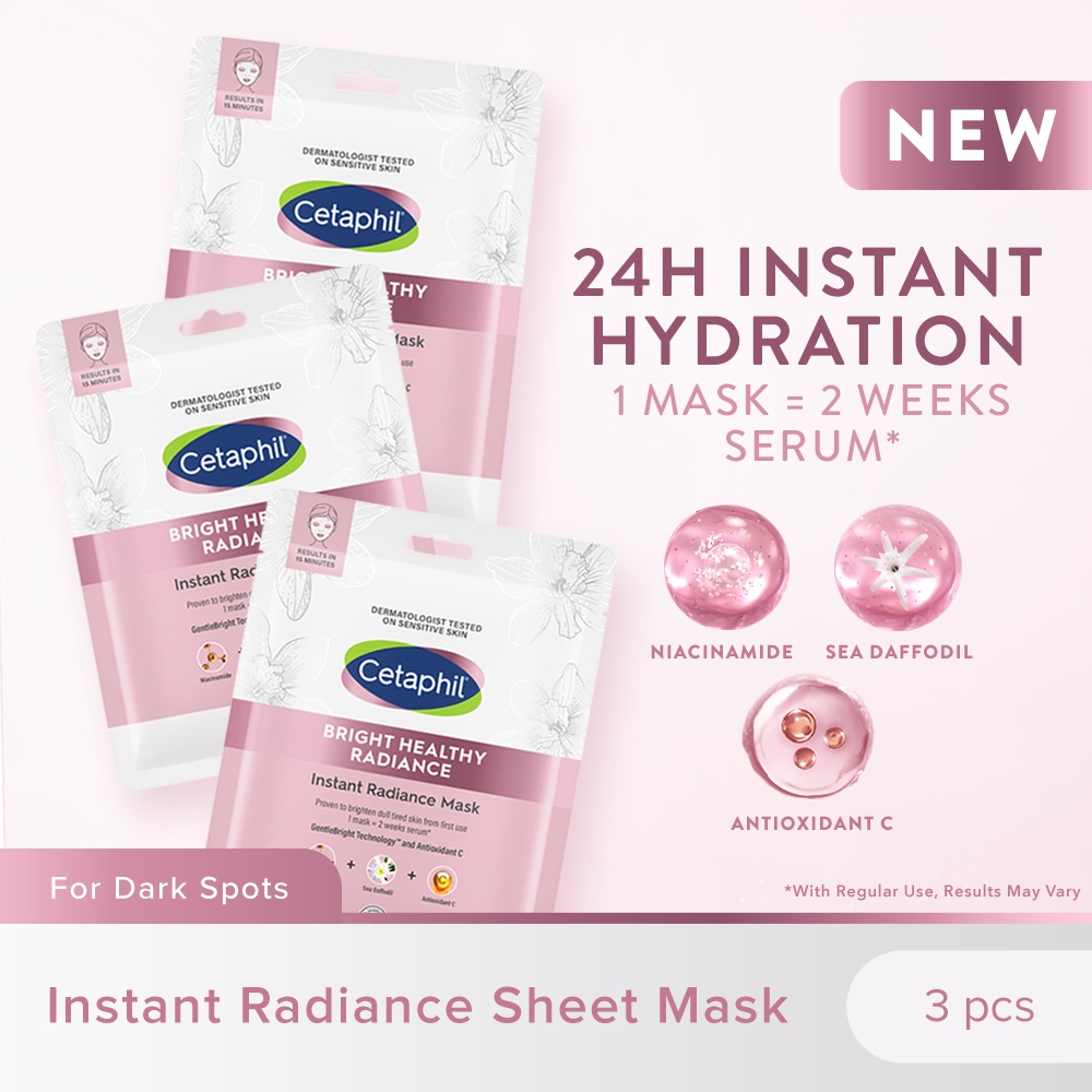 Cetaphil Bright Healthy Radiance Instant Sheet Mask 23ml X 3 Brightening Niacinamide 5327