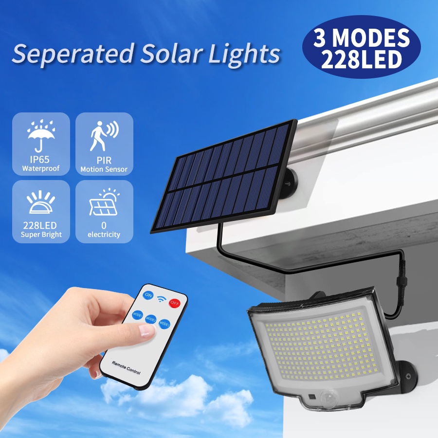 228LED Solar Lights Outdoor Motion Sensor Solar Street Wall Lamp Mode  Waterproof For Garden Decoration