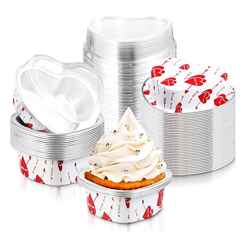 10pcs Heart-shaped Cake Pan With Lid For Baking Cake Cup