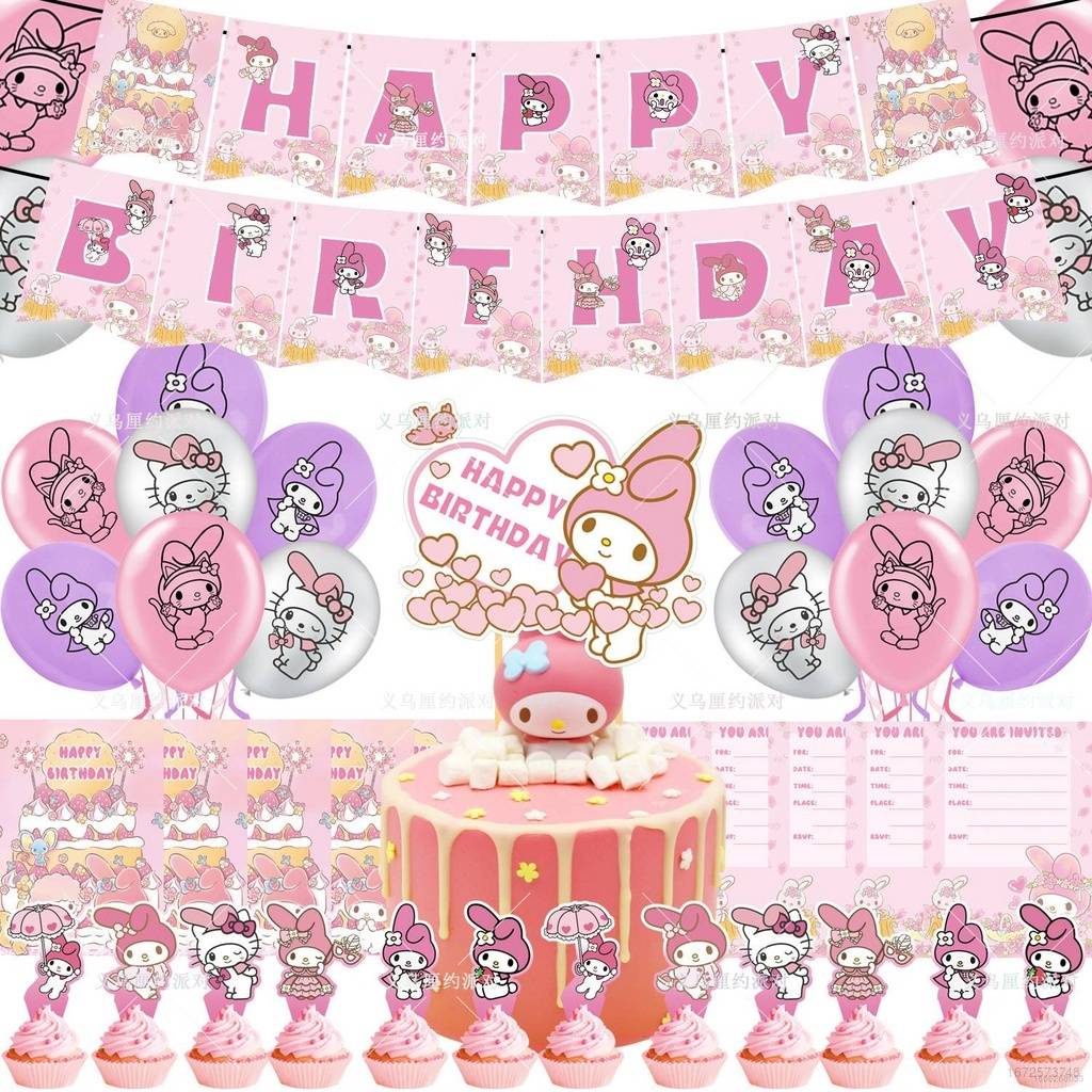 YB6 My Melody Sanrio Theme kids party decorations banner cake topper ...