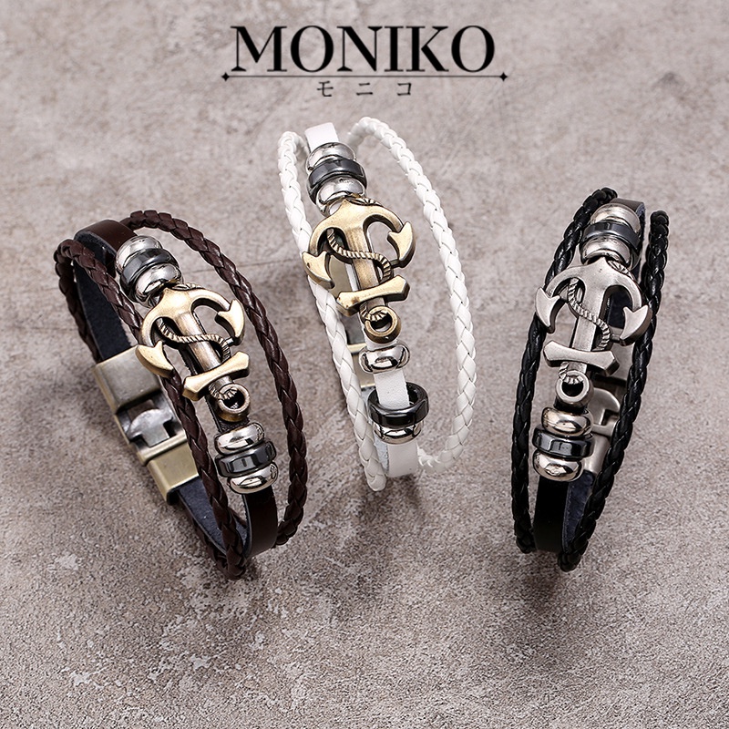 MONIKO Original Design Anchor Leather Rope Bracelet Man Fashion Black ...