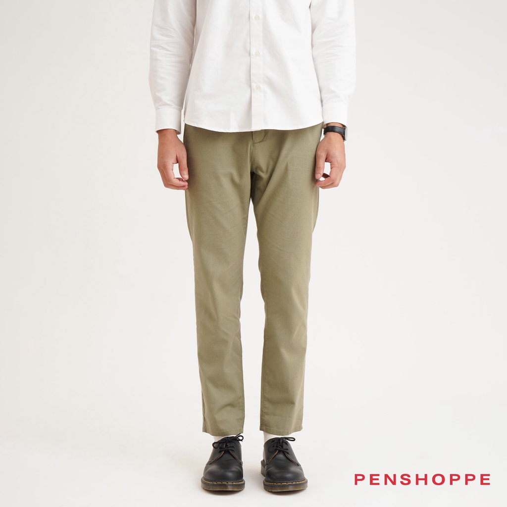 Penshoppe Ankle Length Linen Dapper Trousers For Men (Olive) | Shopee ...