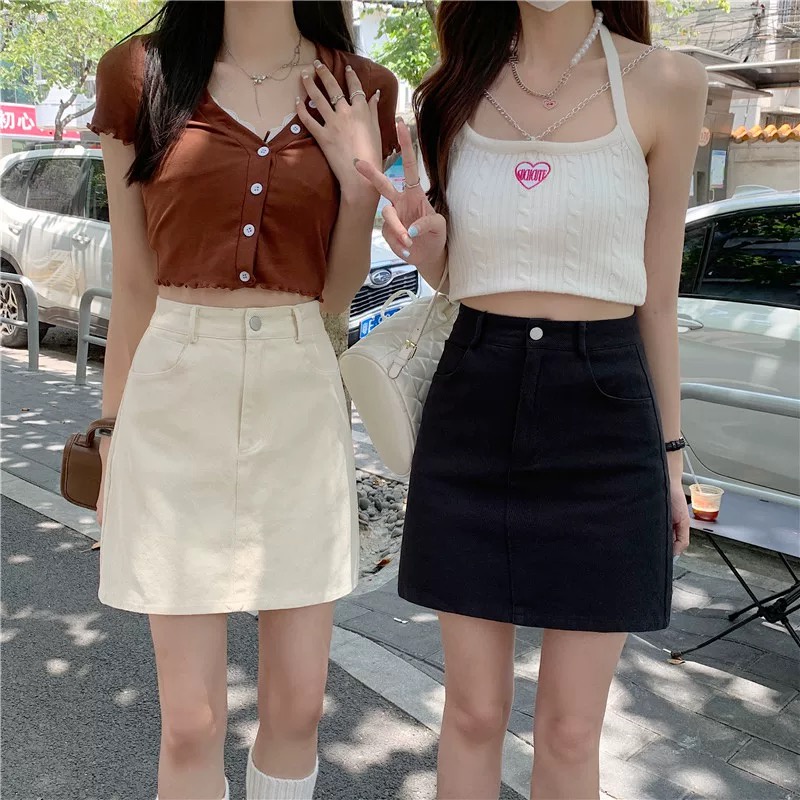ROMMERS High waist thin A-line skirt women's Korean version all-match ...