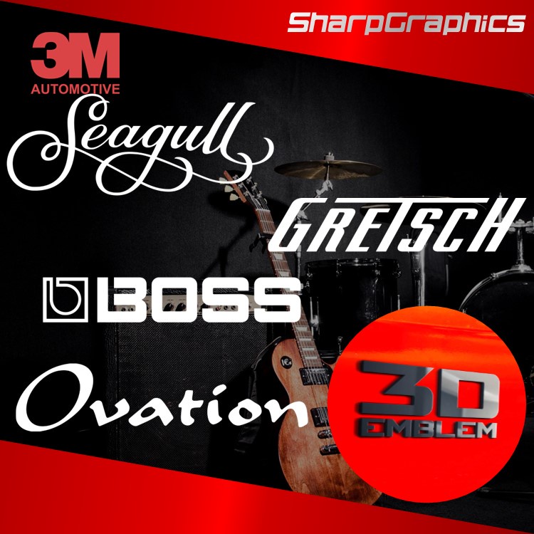 3D Seagull Gretsch Boss Ovation Guitar Headstock Music Brand Emblem ...