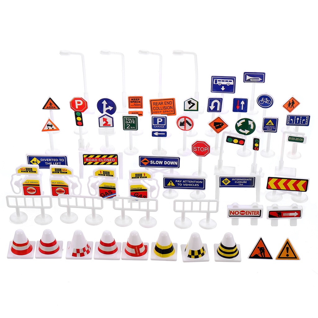 1 Set Safety Road Learning Toy Street Signs Playset Construction Signs ...