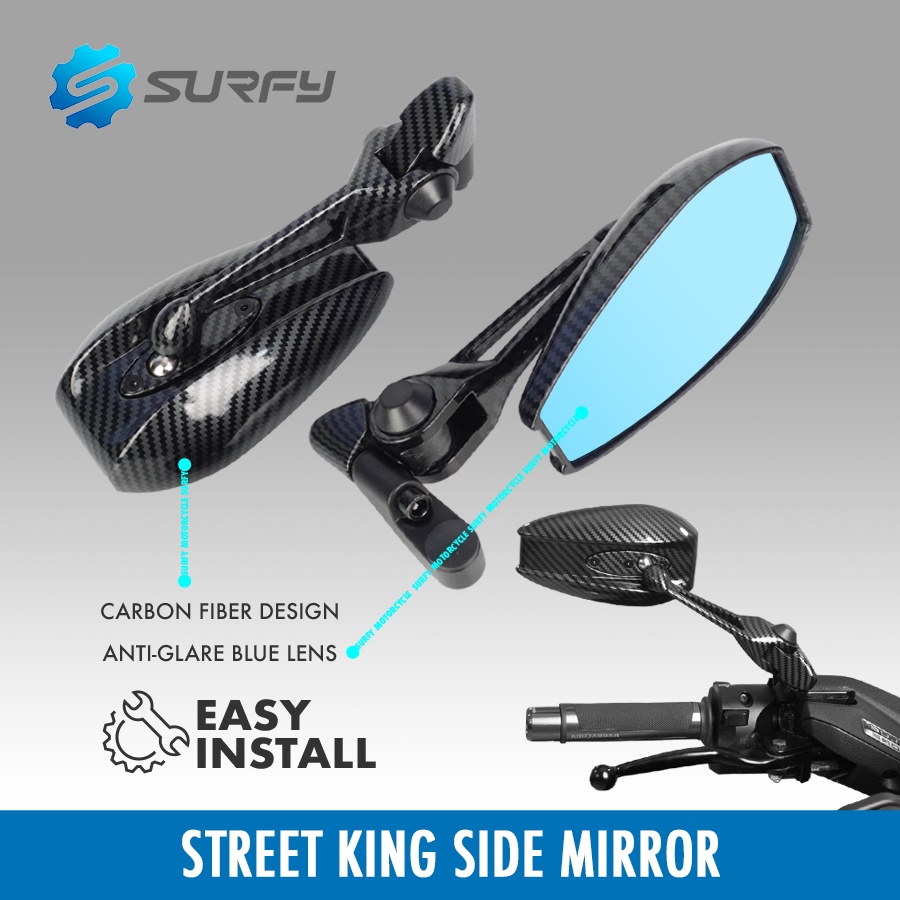 Street King Side Mirror V1 Carbon Fiber Design Blue Lens Cnc Alloy