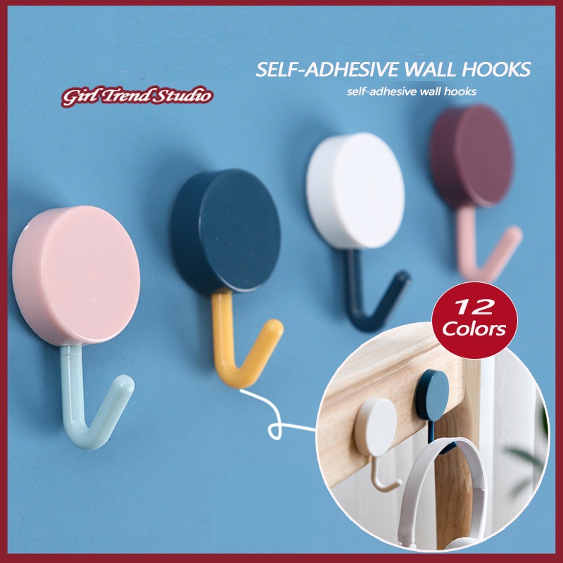 [12 Colors] Self Adhesive Sticky Hook,Small Wall Hooks Seamless Sticky