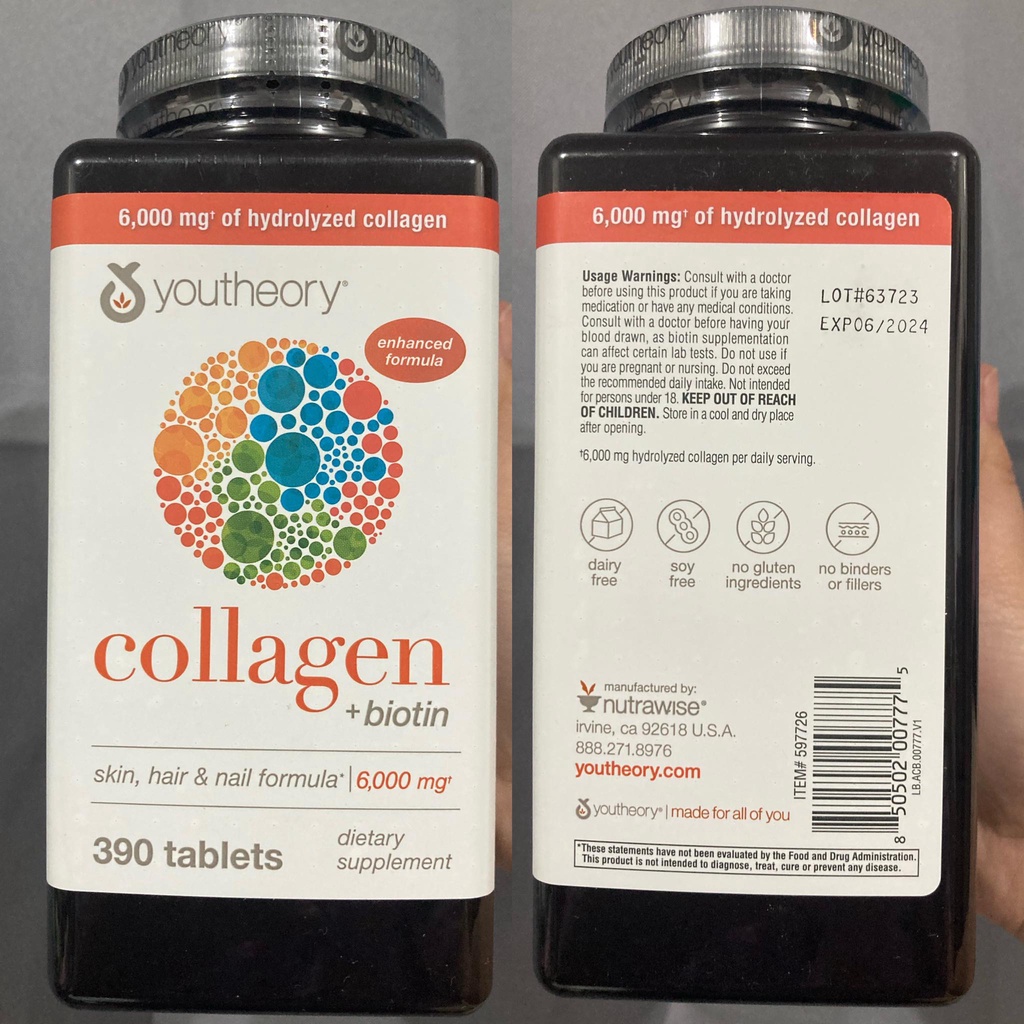 Youtheory Collagen Plus Biotin 6000mg/Advanced Formula 390 Tablets
