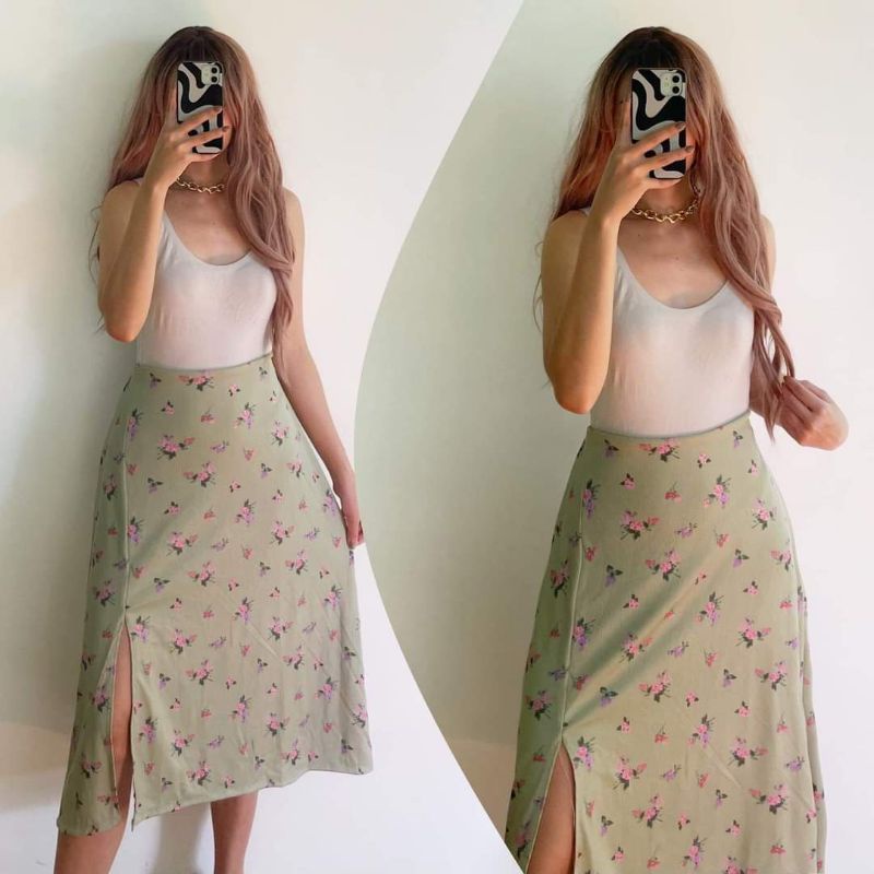 Nadia Floral Midi Skirt with Slit