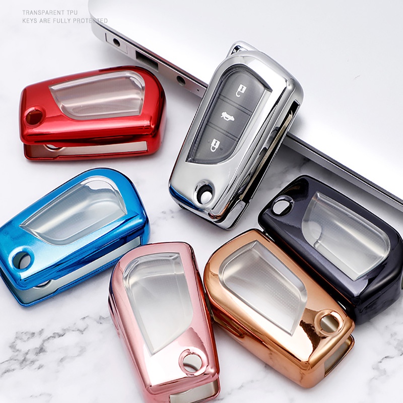 Ontto Custodia Chiave Auto In Lega Di Zinco E Pelle Per Toyota Auris, Corolla, Avensis, Yaris, Aygo - Colore Argento E Rosso, Design Cavo