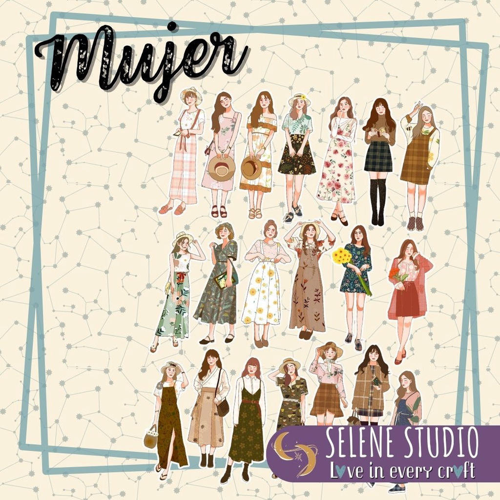 SELENE × 50PCS MUJER COLLECTION DIE-CUT GIRL STICKER FLAKES | JOURNAL ...