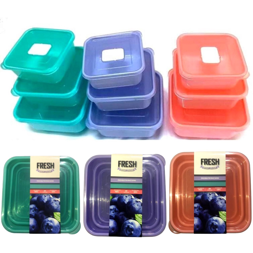 Fresh Bright Color 3pcs/set Square Container With Lid Plastic Container ...