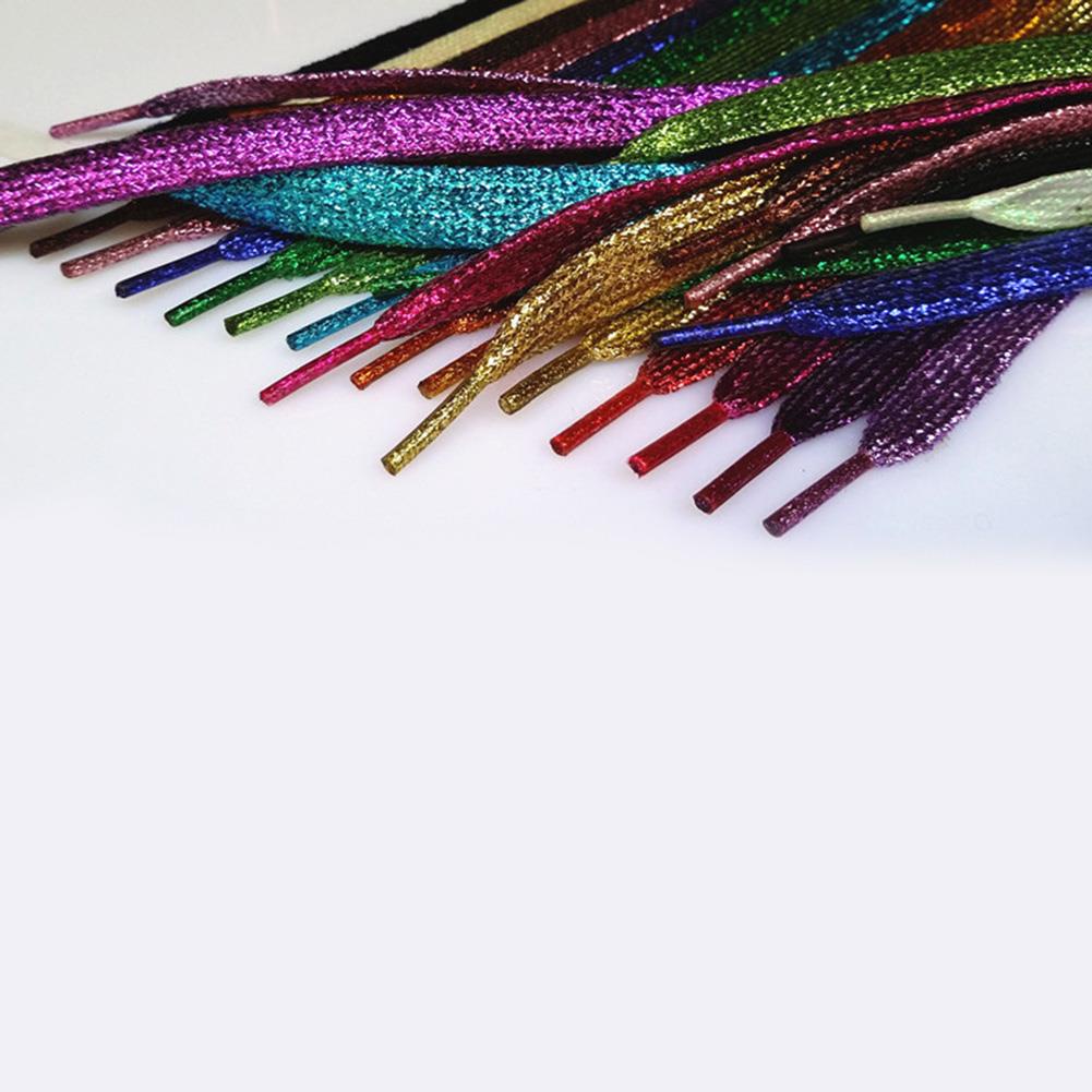 1 Pair Shiny Gold And Silver Thread Sport Sneakers Flat Shoelaces ...