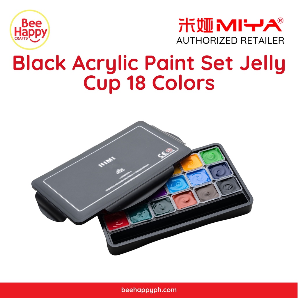 MIYA HIMI Black Acrylic Paint Set Jelly Cup 18 Colors (No Brush