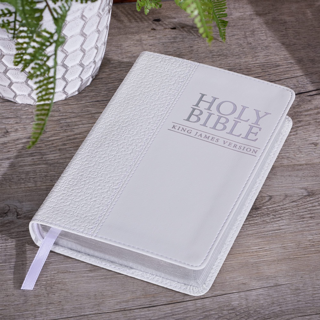 KJV006 - King James Bible (KJV) White Faux Leather Compact Holy Bible ...