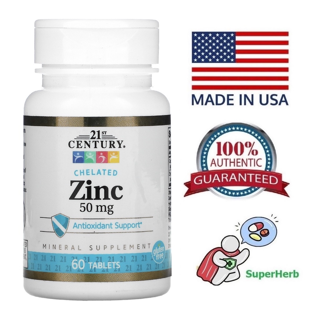21st Century, Zinc, Chelated, 50 mg, 60 Tablets Shopee Philippines