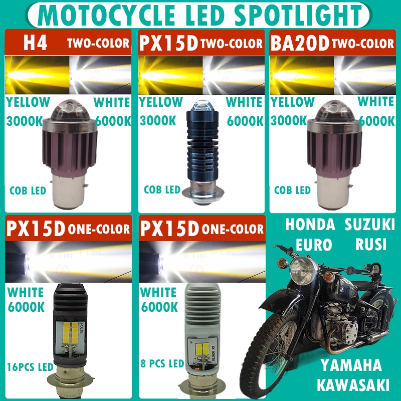 Motorcycle Headlight LED Bulbs H6 BA20D H4 with Lens Two-color Hi Lo ...
