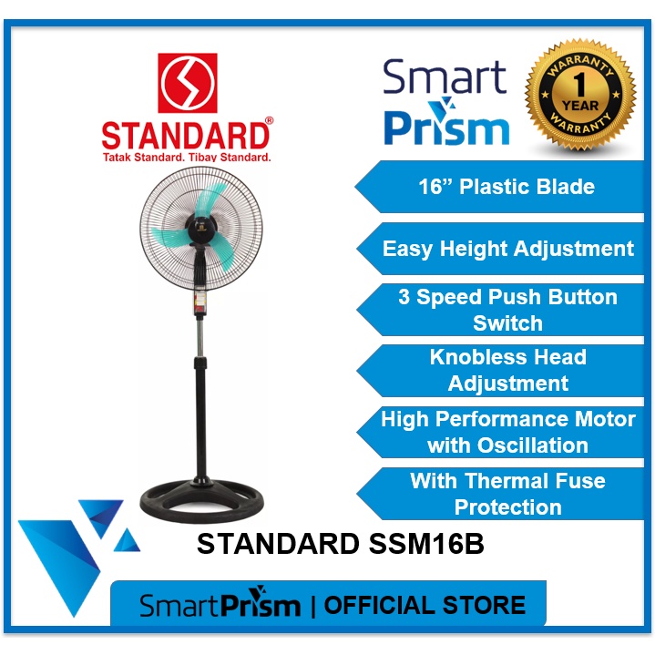 Standard Stand Fan SSM 16B 16 inches banana plastic black blade fan