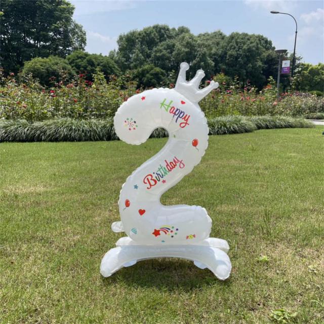 32Inches Birthday Anniversary Balloons White Crown Number Foil ...