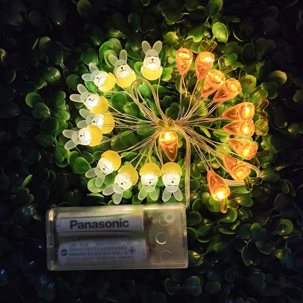 Easter LED String Lights Rabbit Carrot Easter Egg Decorations For Home Bunny Fairy Light