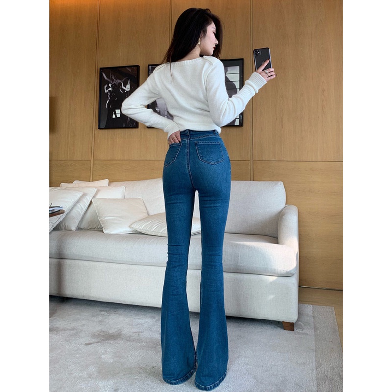 Bellbottom Jeans Women Solid Color Flare Leg Jeans Low Waist