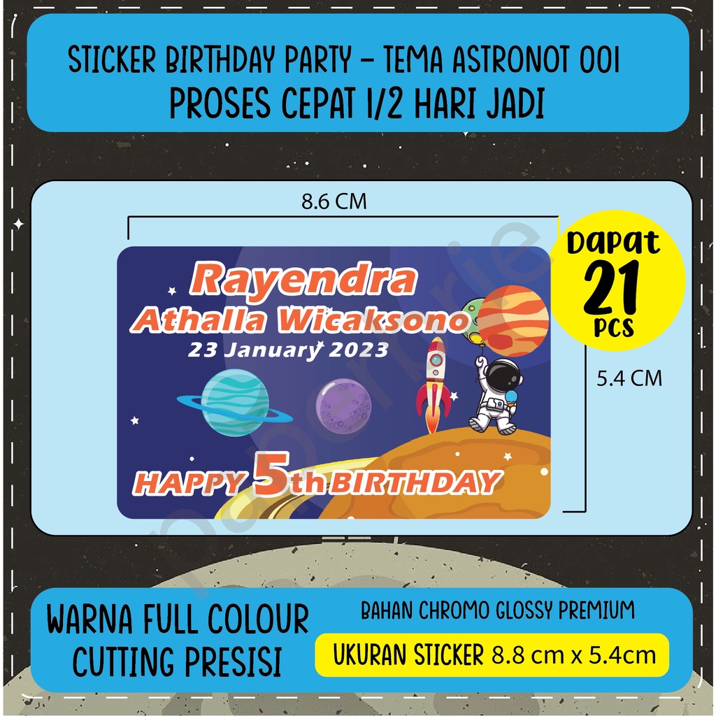 Astronot sticker labels 001 ATM CARD SIZE Children's birthday ...