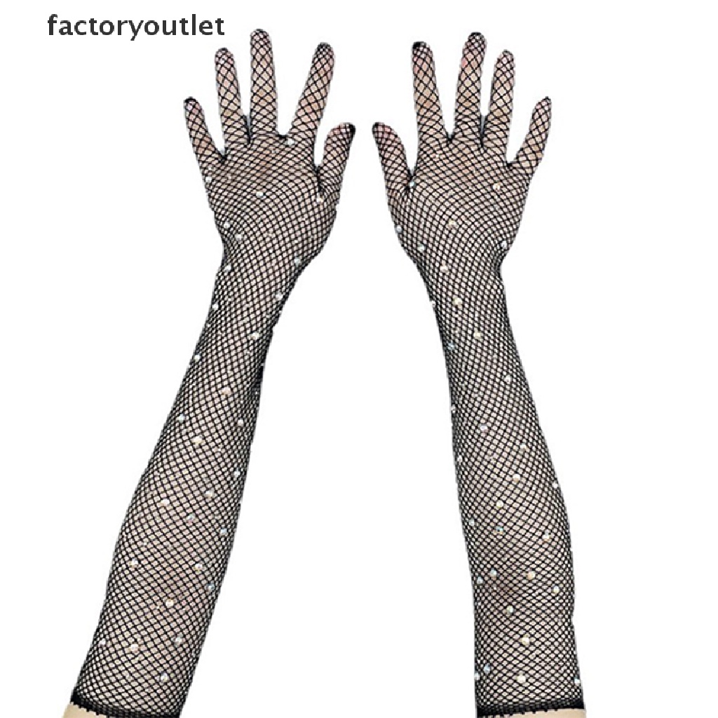 FCPH Black White Red Long Mesh Gloves With Rhinestones Hollow Fishing