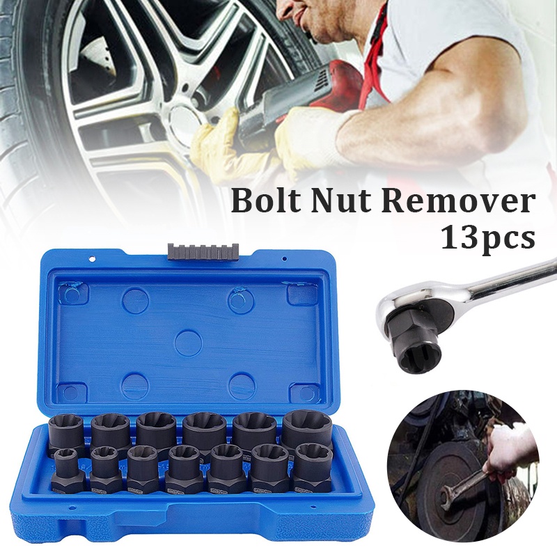 Impact Bolt and Nut Remover Set, 13 Piece Chrome Molybdenum Steel Bolt Extractor Tool Set