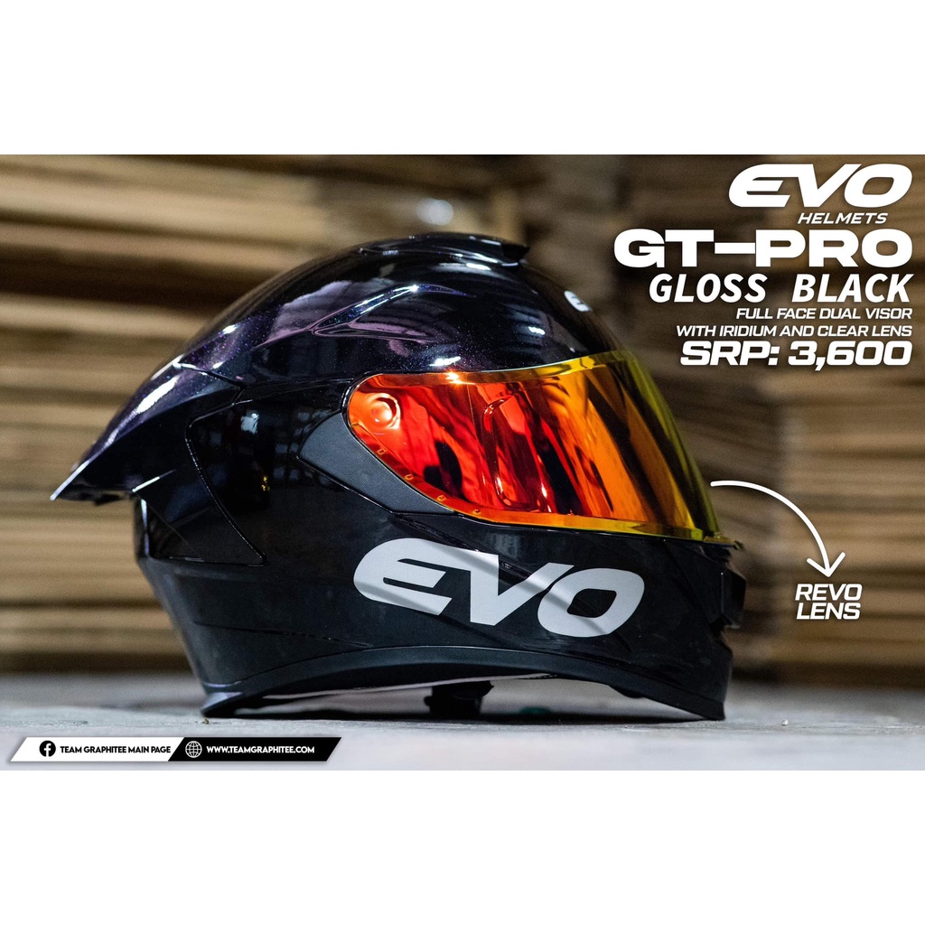 EVO HELMET GTPRO GLOSS BLACK (LENS MAY VARY) Shopee Philippines