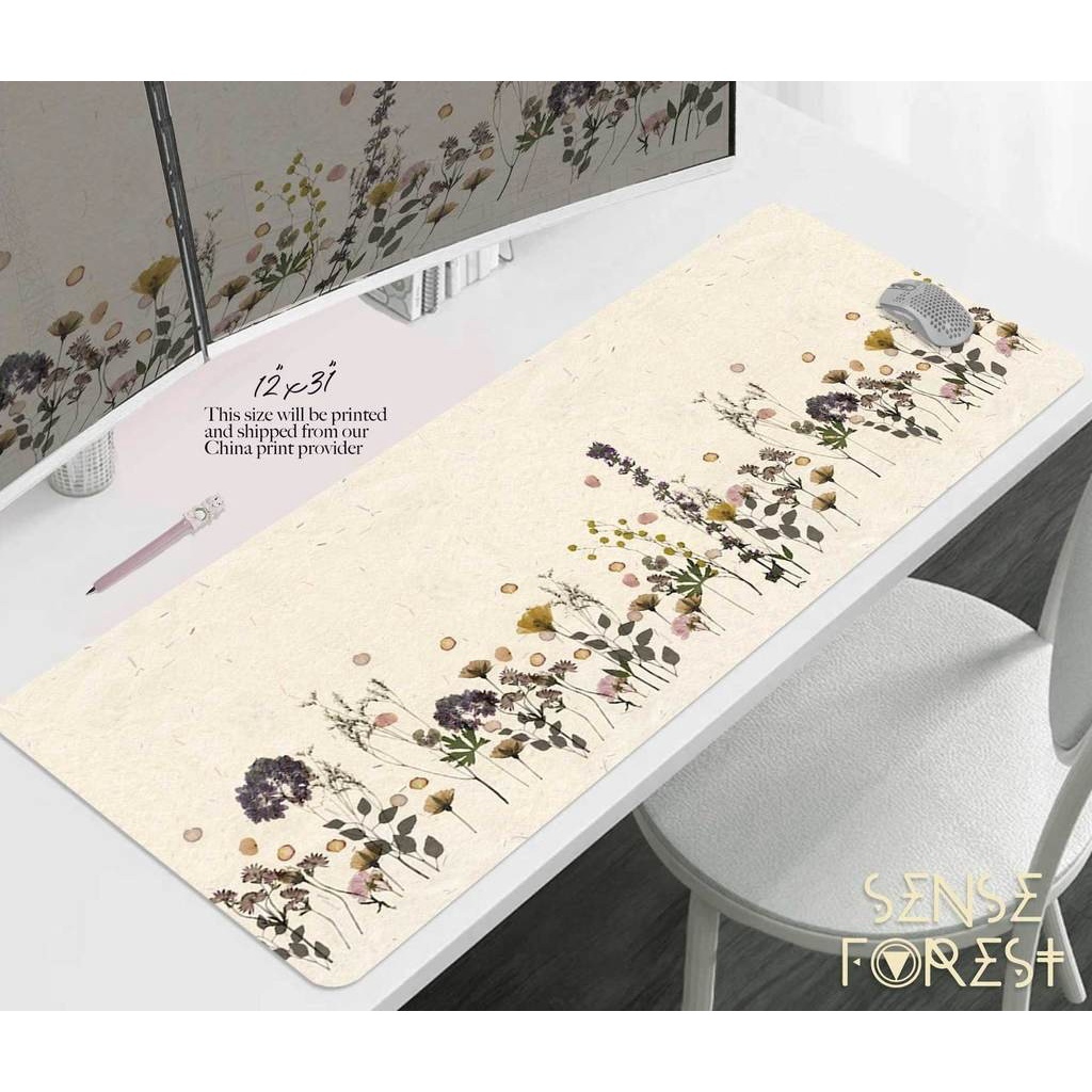 Pressed dried flowers art desk mat green witchcraft desk mat decor