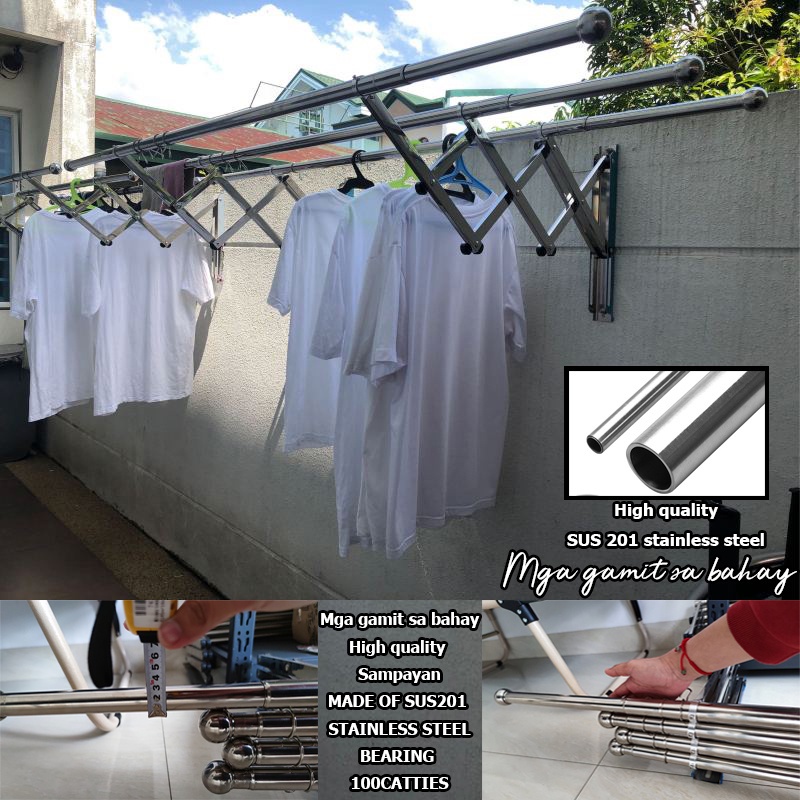 Stainless Steel Foldable Clothes Drying Rack Wall Mounted Telescopic