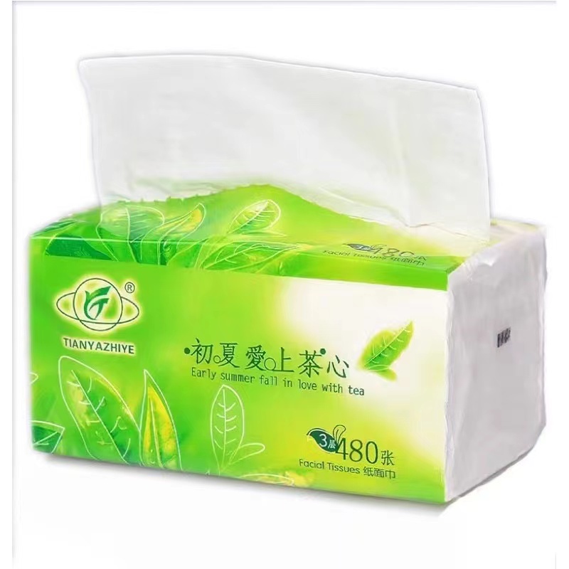 Organic green tea Facial Tissue Paper towel 3 ply (480 sheets x 1 Packs ...