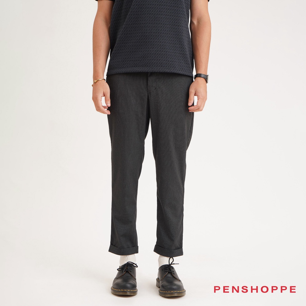 Penshoppe Textured Dapper Trousers For Men (Black) | Shopee Philippines