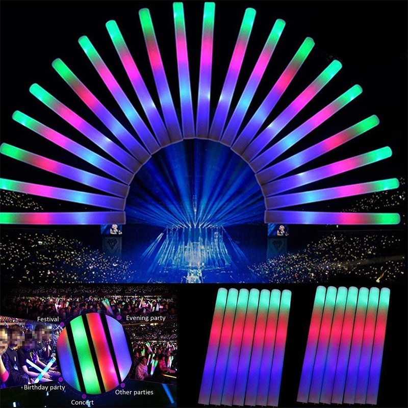 20 Pcs LED Foam Sticks Multicolor Foam Cheer Tube Party Glitter Glow ...