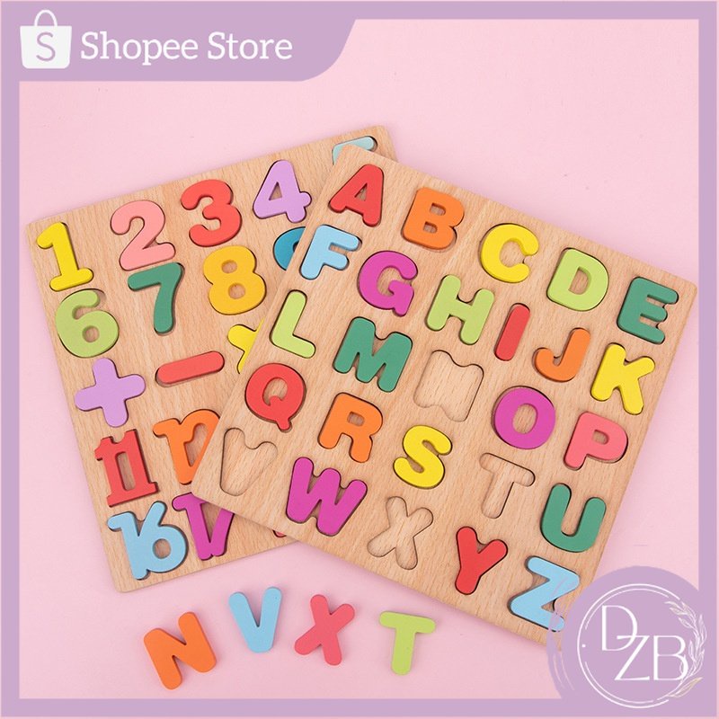 DZB ABC Alphabet Digital Puzzle Wooden Toys Kid Number Letter shape ...