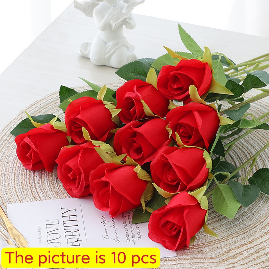 Artificial Red Roses Flowers Long Stem Fake Silk Rose for Valentine's ...