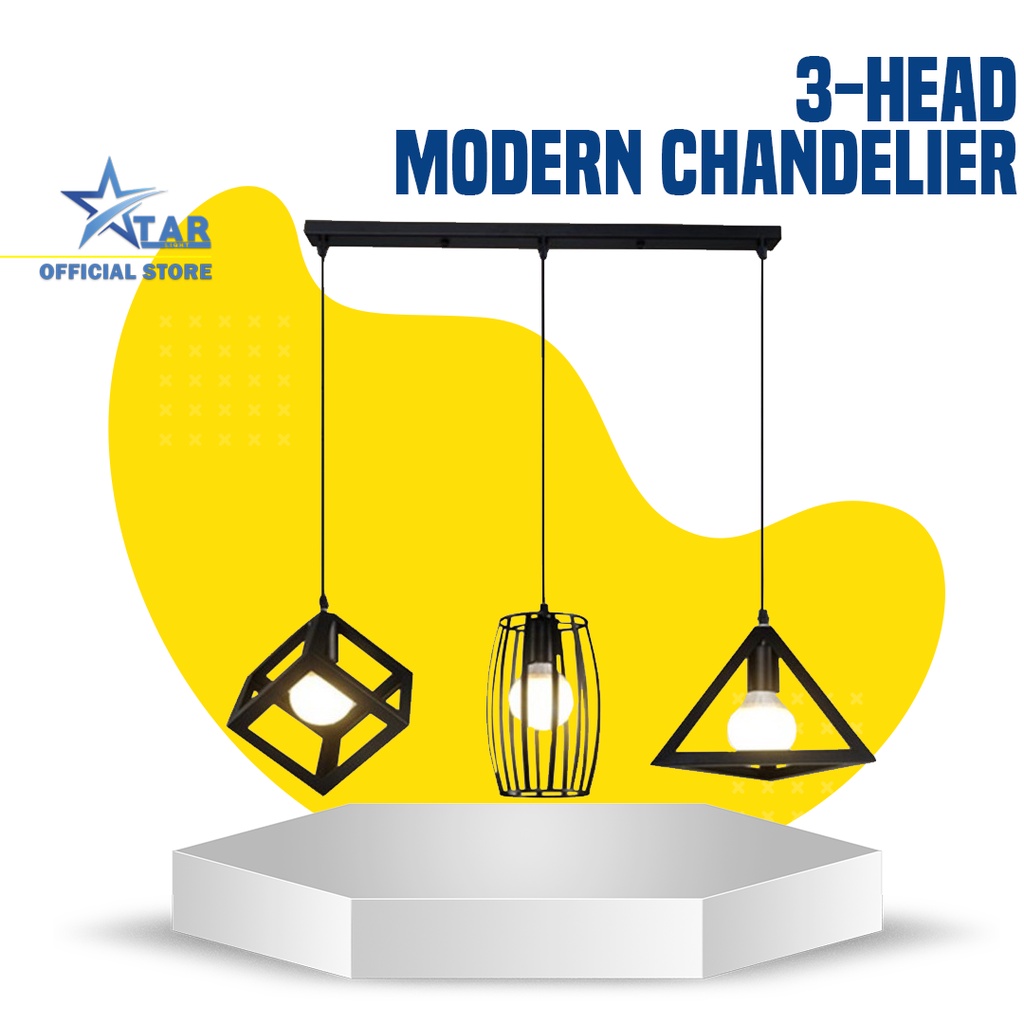Threehead Chandelier Straight Modern Living LED Lamp Minimalist Style