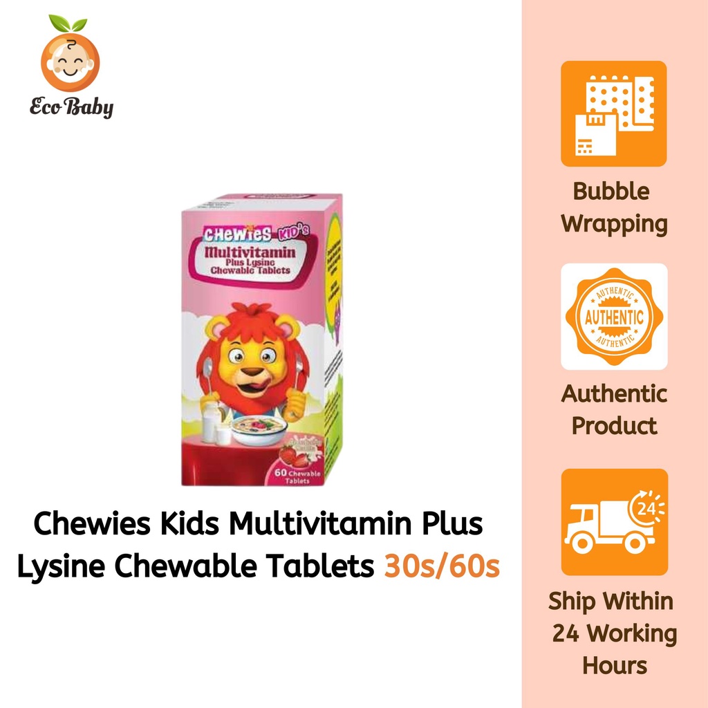 Chewies Kids Multivitamin Plus Lysine Chewable Tablets Strawberry