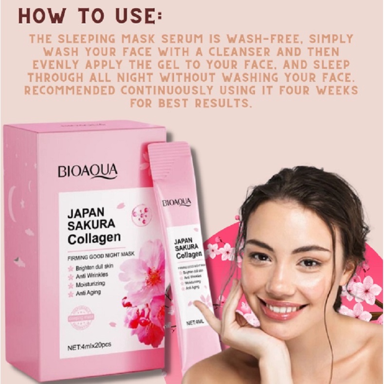 LINDA BIOAQUA JAPAN SAKURA COLLAGEN GOOD NIGHT MASK 20PCS/box Shopee