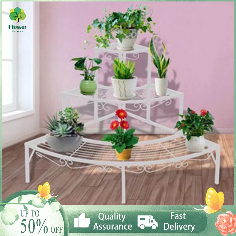 3 layer plant shelf pot rack, quarter round plant corner shelf, indoor