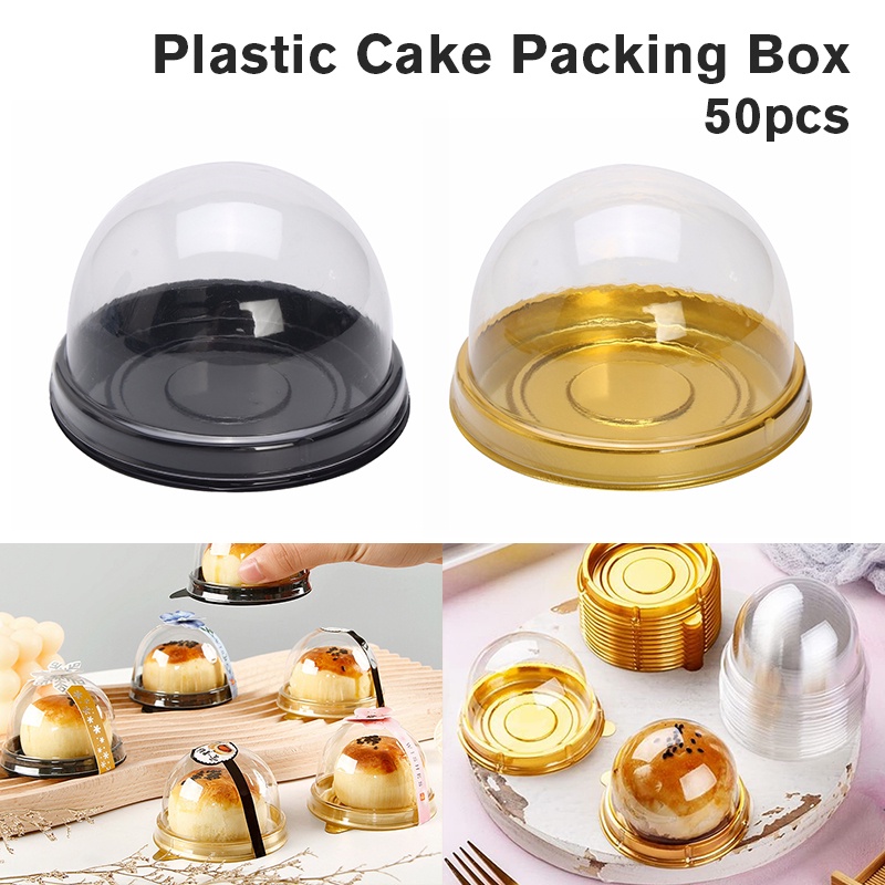 50pcs Clear Plastic Cake Packing Boxes Gold Black mini Cookies Muffins ...