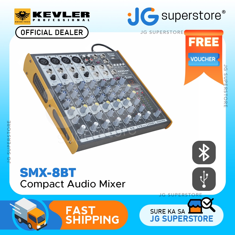 KEVLER SMX8BT 8Ch Compact Bluetooth Mixer w/USB, 4 Microphone/Line