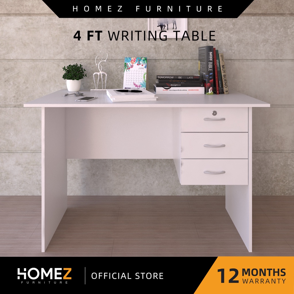 Homez 4FT Writing Table Study Table with 3 Drawers 1 Locker / Foldable Banquet Table Metal Leg