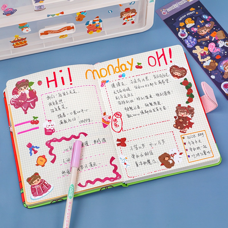 1 Sheets Cute Stickers Cartoon Girl Style DIY Diary Album Scrapbook ...