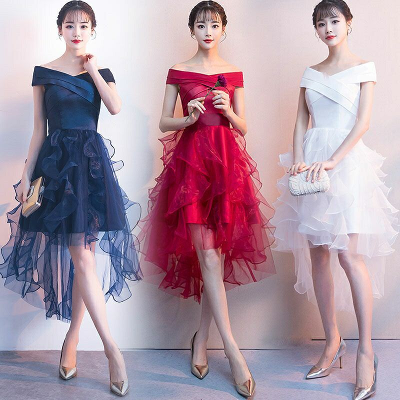 Off Shoulder Satin Homecoming Dresses 2023 Formal Party Dress for Women Wedding Tulle Puffy Prom Dress